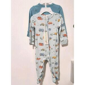 EMILY‎ & OLIVER BAMBOO FOOTIES SET CAMPER PRINT 3-6MOS NWT 2 PIECE BUNDLE- E5